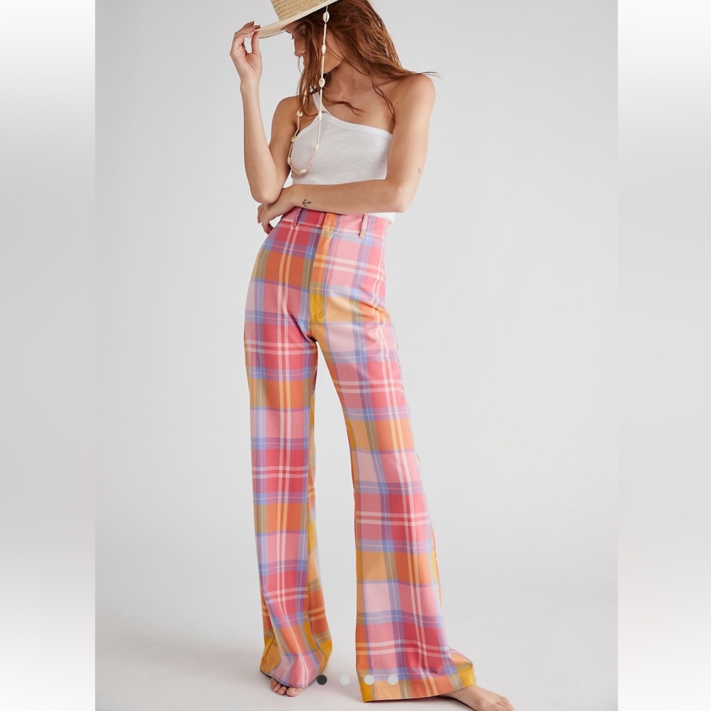 Free People plaid Jules pant in spring pink combo
